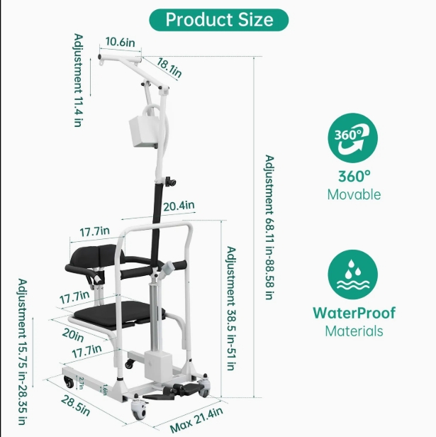 Removable Body Lift Wheelchair with Toilet Sling - Image 6
